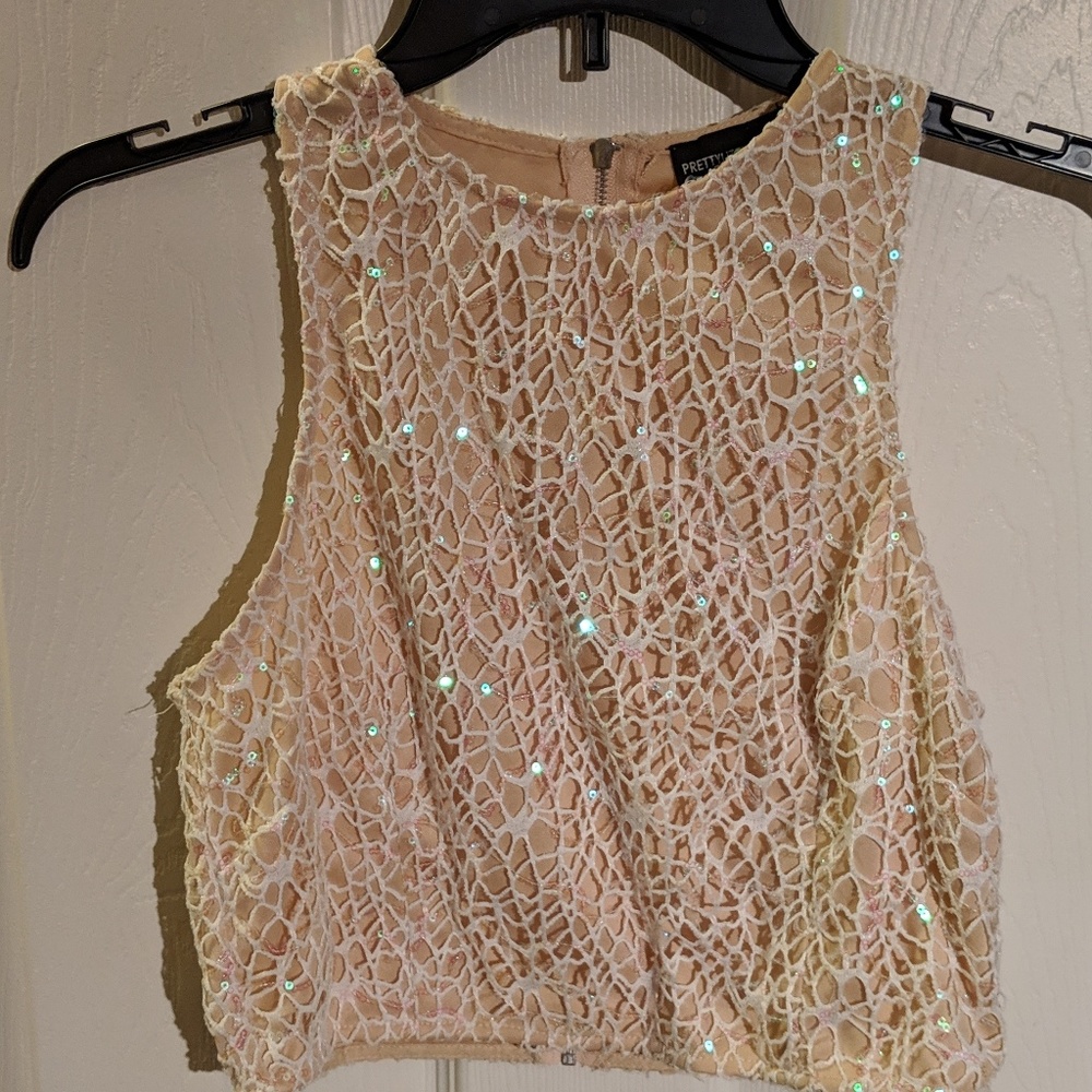 Beaded and lace crop top